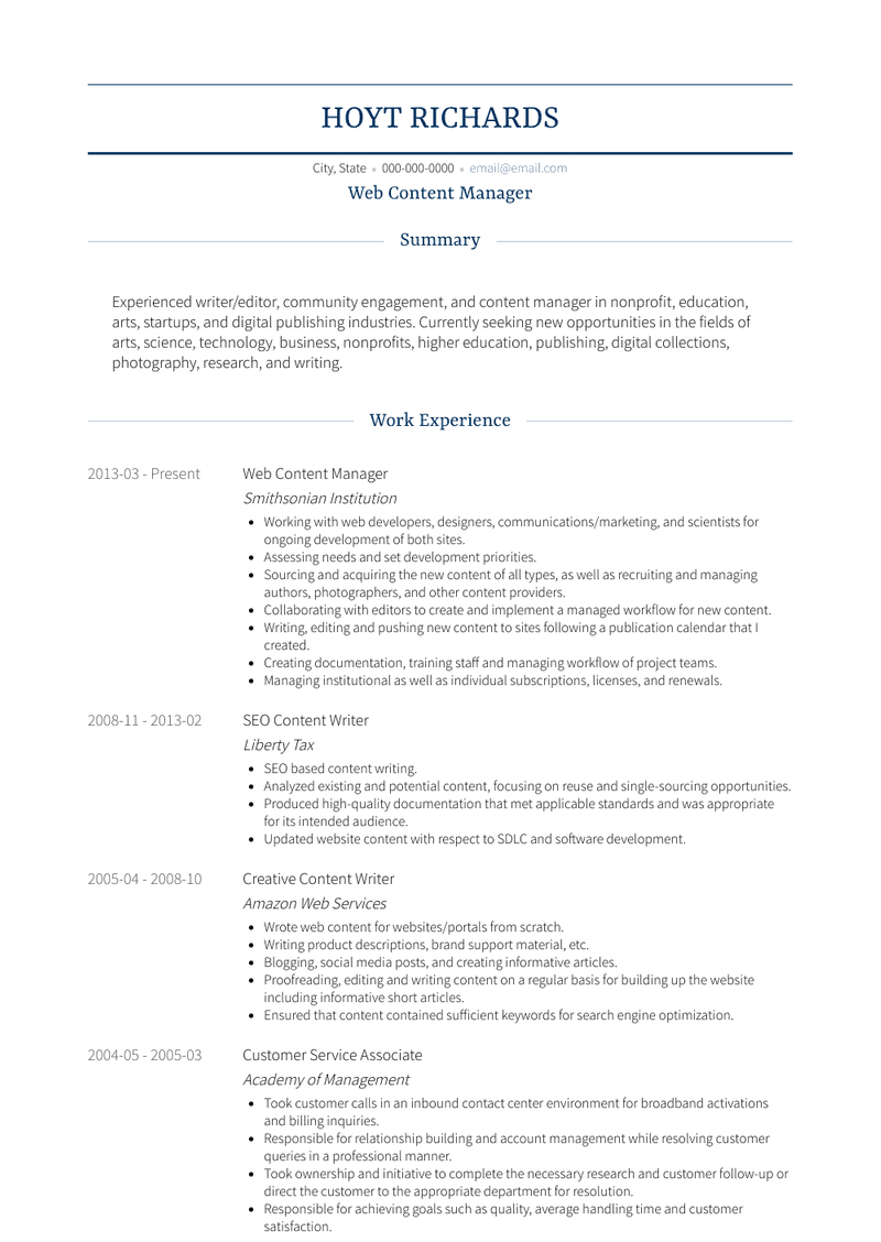 Web Content Manager Resume Samples And Templates Visualcv inside proportions 800 X 1128