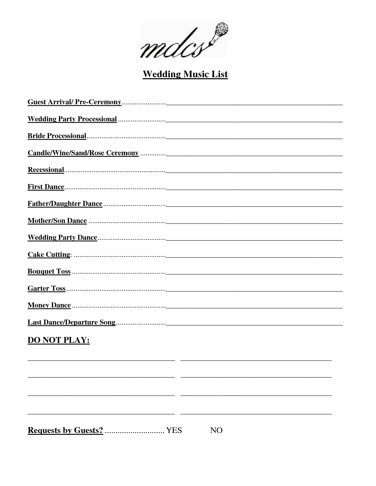 Wedding Party List Template Free Fosterhaley Wedding Music intended for proportions 1275 X 1650