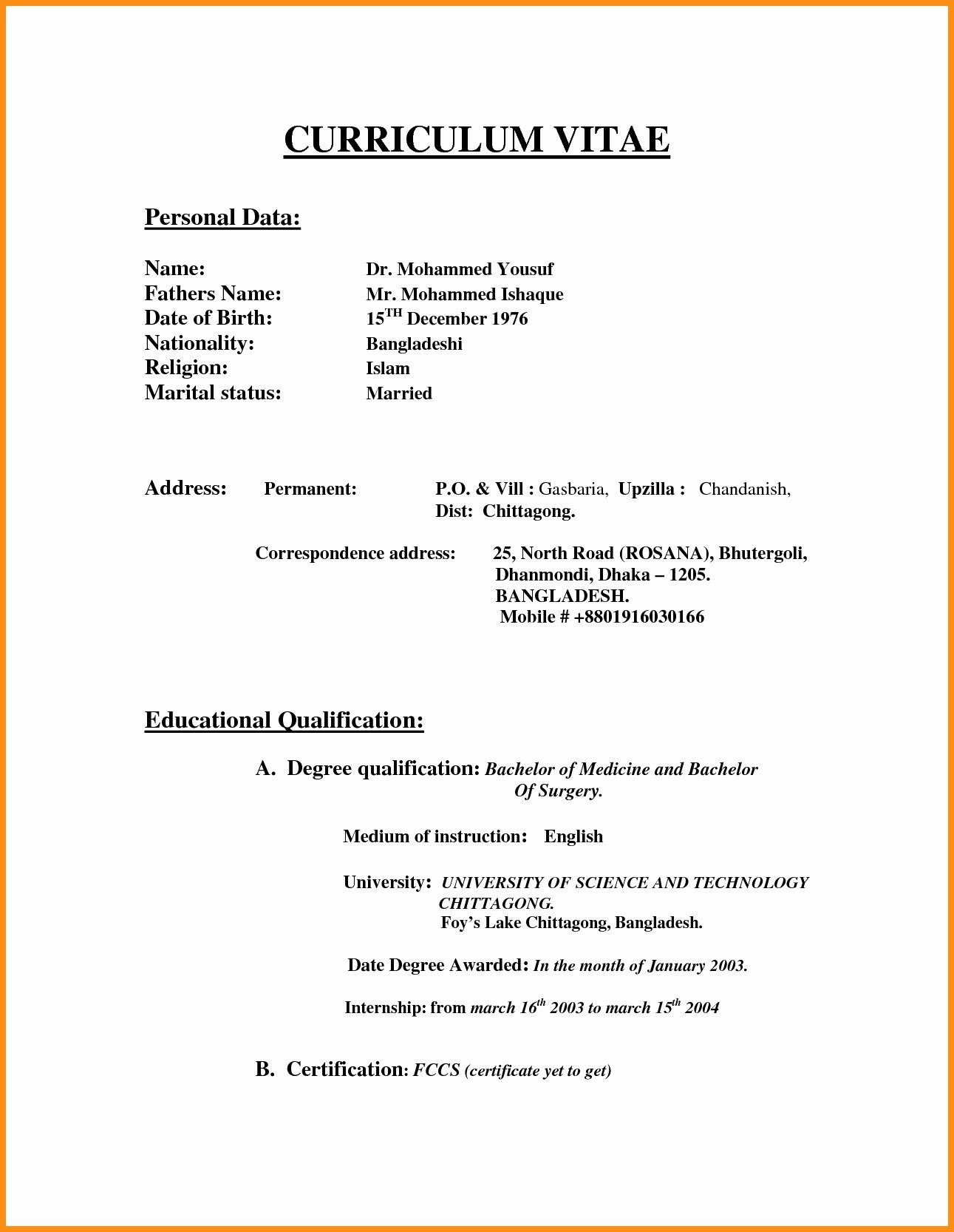 Wedding Resume Format New Awesome Marriage Simple Fice At with sizing 1291 X 1666