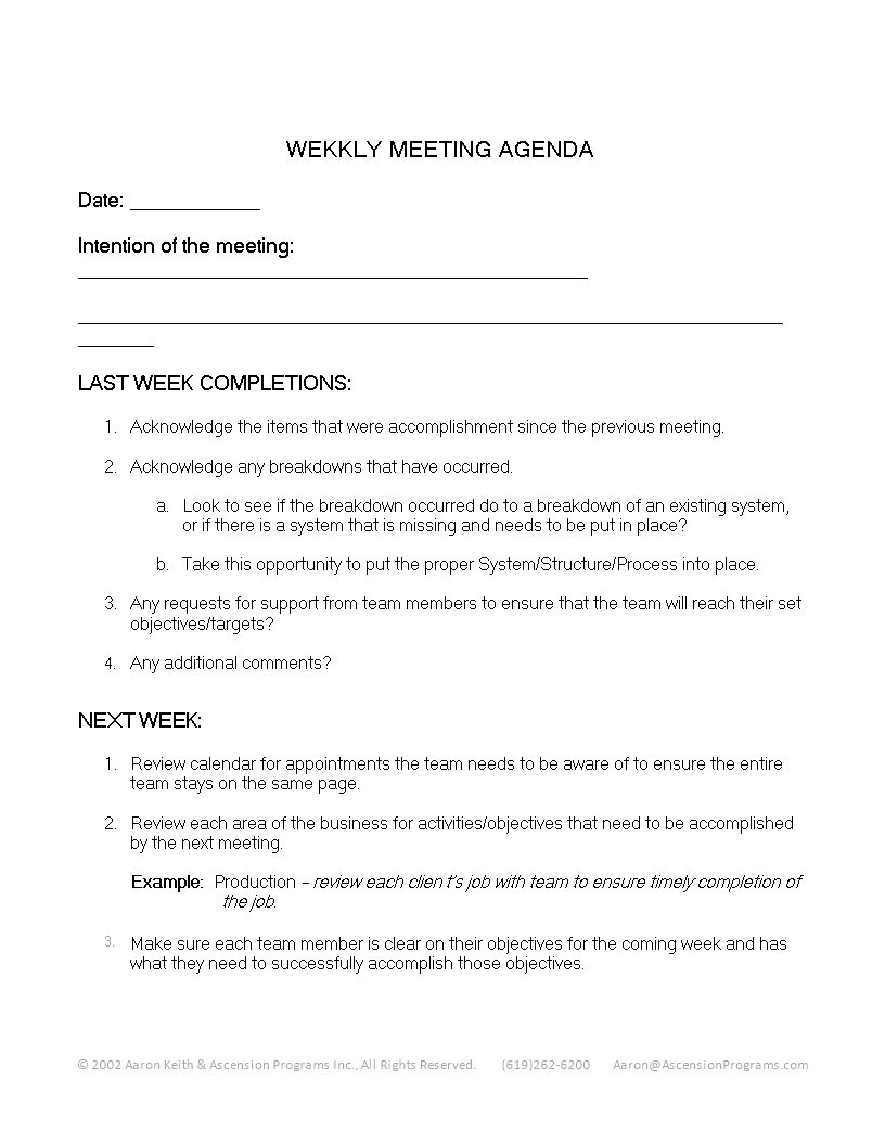 Weekly Meeting Agenda In Word Templates At inside dimensions 816 X 1056