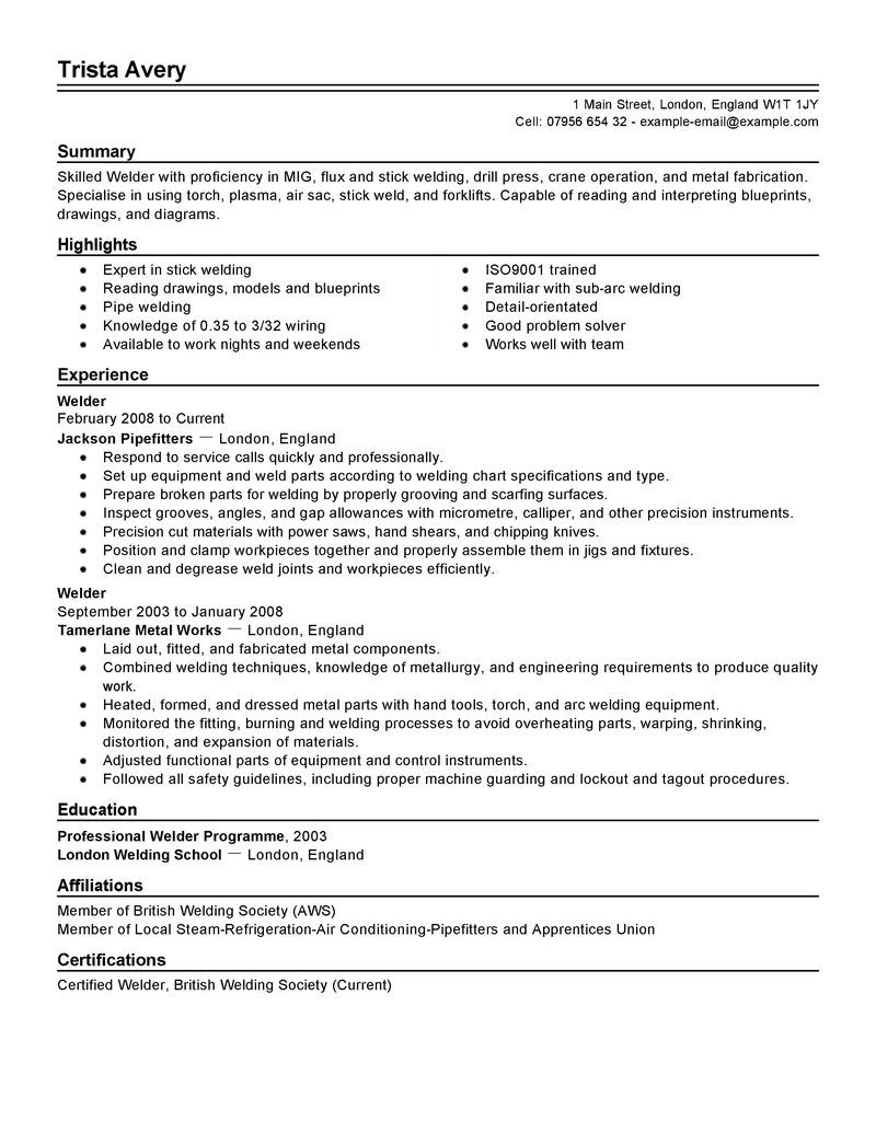 Welding Resume Objective Enom for proportions 800 X 1035