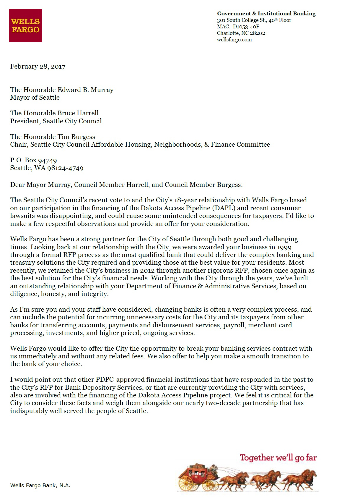 Wells Fargo Sends New Letter To City Offers To End Contract intended for proportions 1141 X 1691
