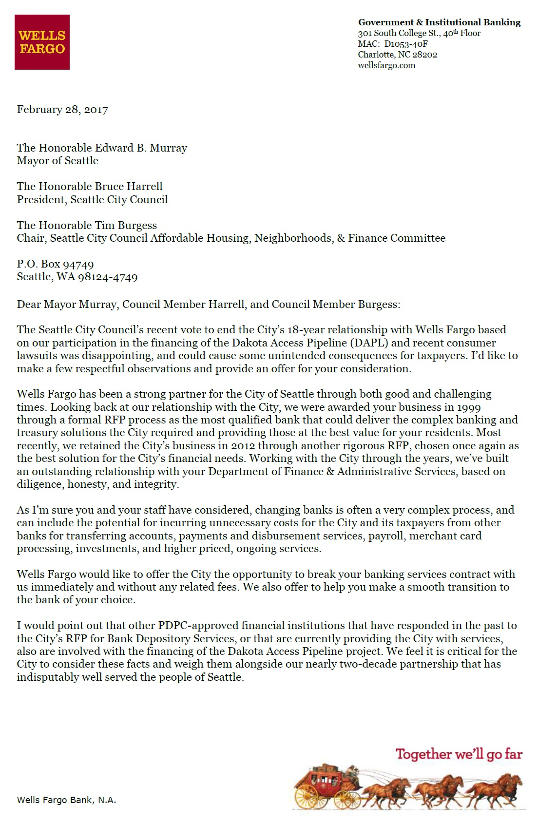 Wells Fargo Sends New Letter To City Offers To End Contract regarding measurements 1141 X 1691