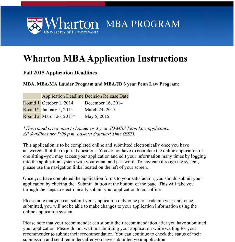 Wharton Mba Application Instructions Pdf Free Download in sizing 960 X 991