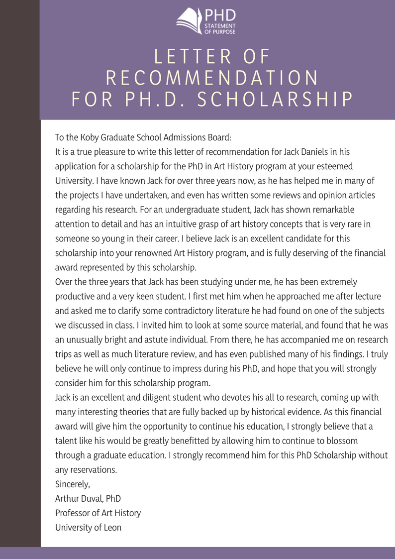 recommendation letter phd admission