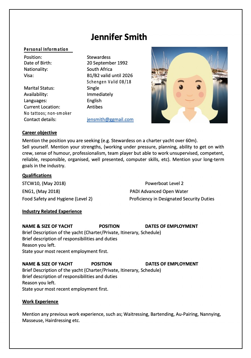 Yacht Crew Cv Information Template Download My Crew Kit pertaining to size 882 X 1254