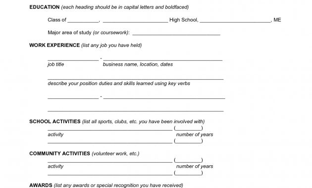 You Can Fill In Student Resume Template Resume Form Free inside proportions 1275 X 1650